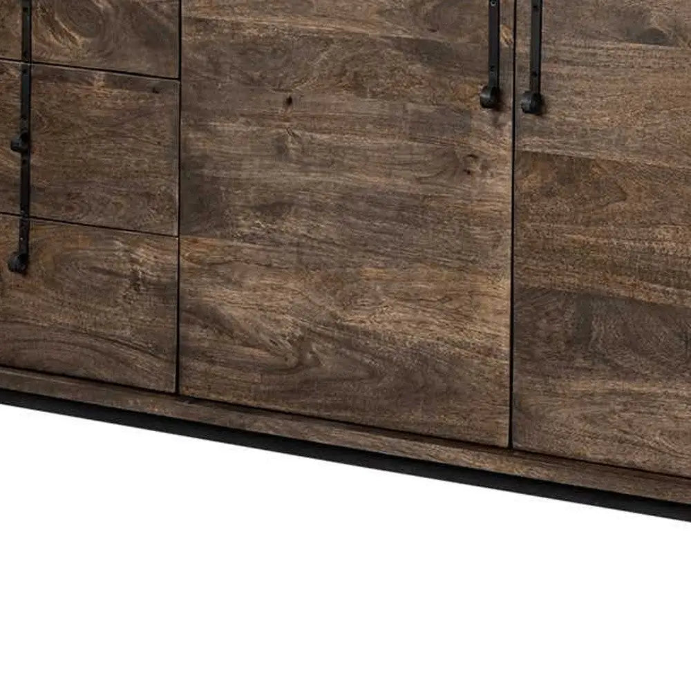 72" Brown Solid Wood Six Drawer Sideboard with Two Doors Homeroots Kitchen & Dining