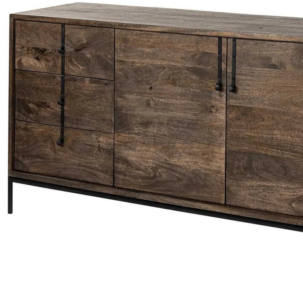 72" Brown Solid Wood Six Drawer Sideboard with Two Doors Homeroots Kitchen & Dining