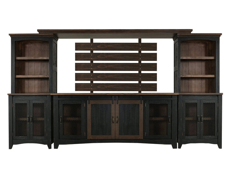 72" Brown and Black Distressed Wood Dining Hutch With Two Doors Homeroots Kitchen & Dining
