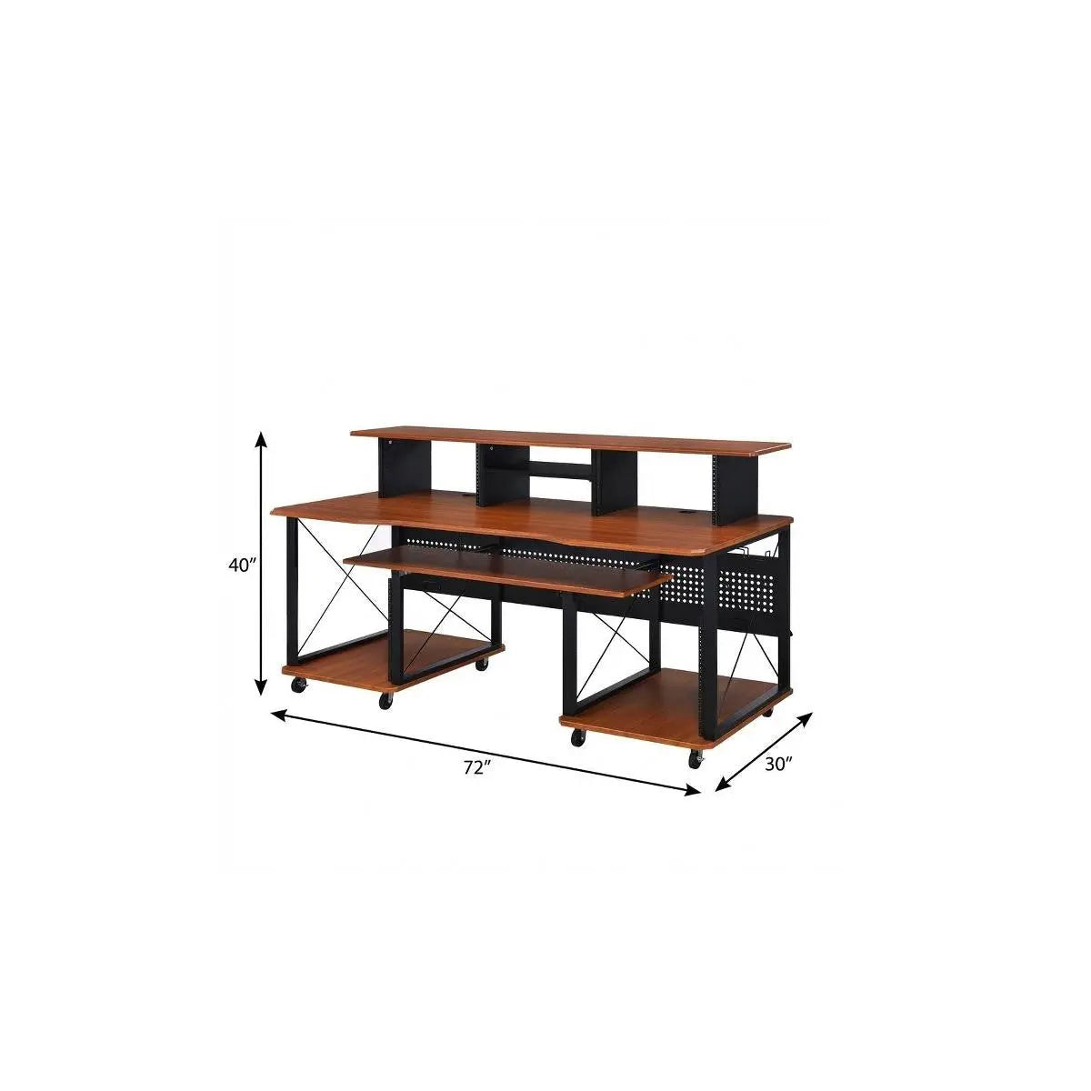 72" Brown and Black Wood and Metal Rolling Computer Desk Homeroots Office