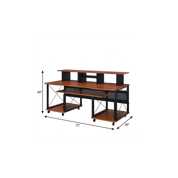 72" Brown and Black Wood and Metal Rolling Computer Desk Homeroots Office