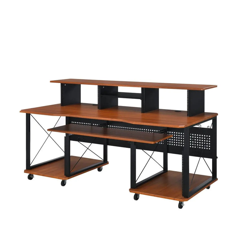72" Brown and Black Wood and Metal Rolling Computer Desk Homeroots Office
