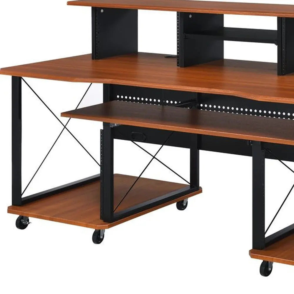 72" Brown and Black Wood and Metal Rolling Computer Desk Homeroots Office