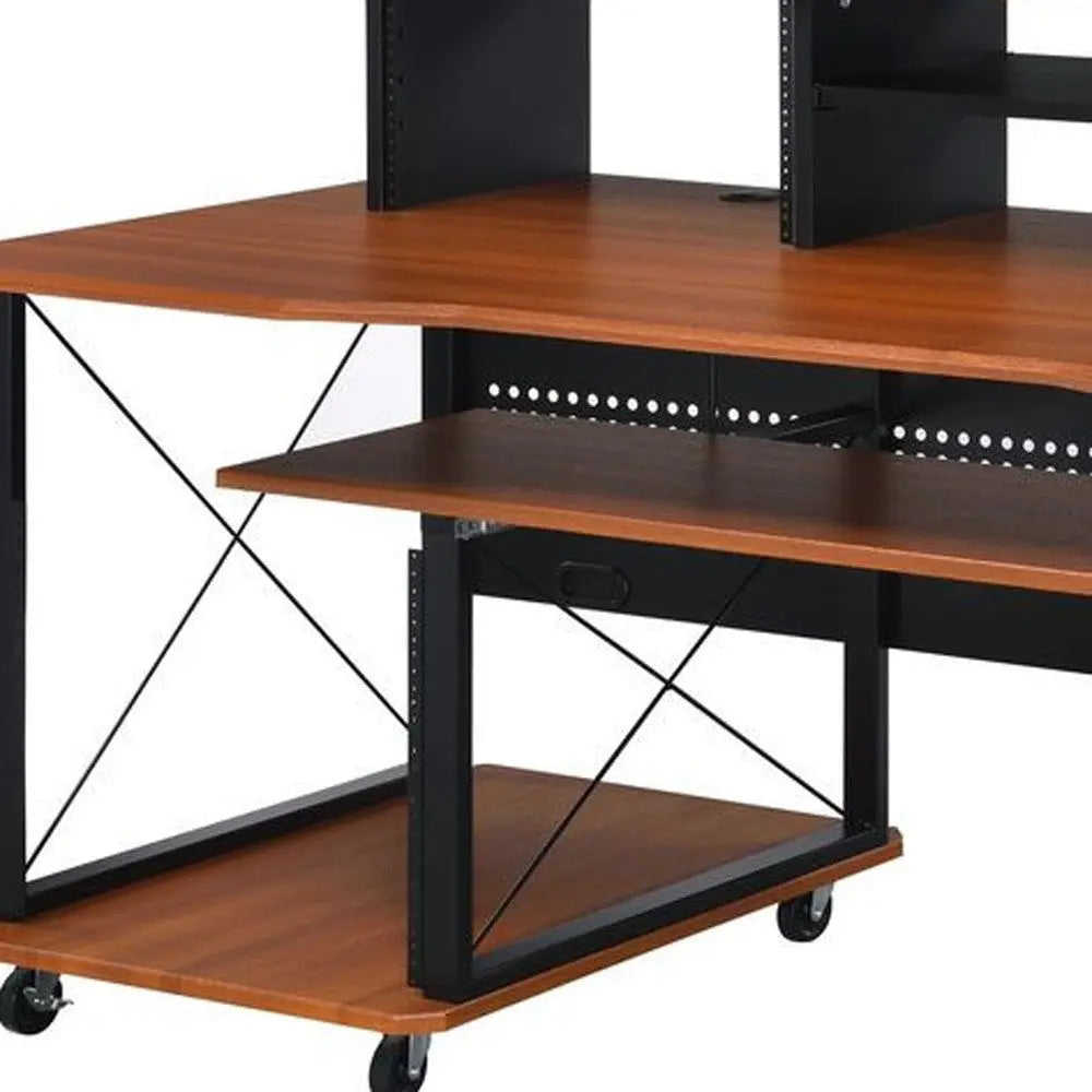 72" Brown and Black Wood and Metal Rolling Computer Desk Homeroots Office