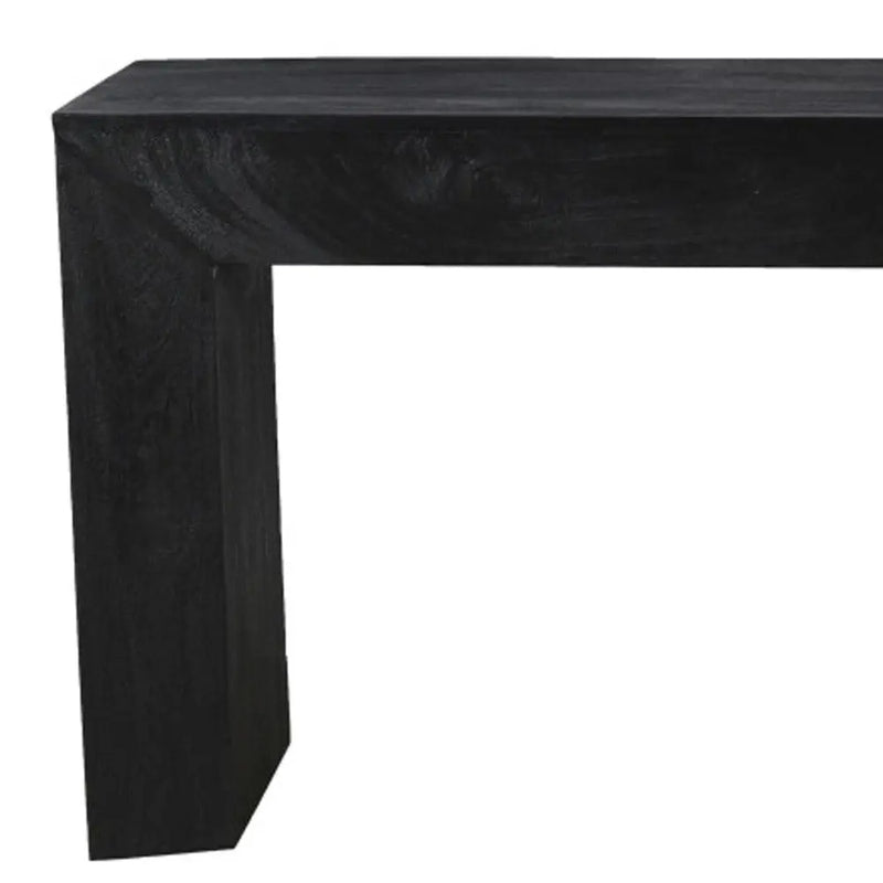 Black wooden console table with a modern minimalist design, perfect for entryways or living room accents.