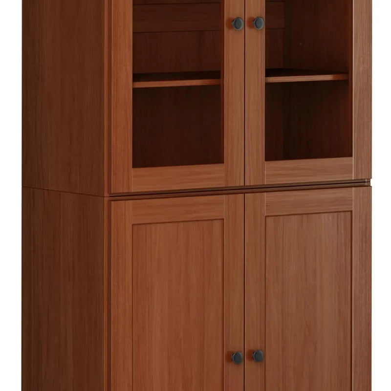 72" Coffee Solid Wood Adjustable Six Tier Library Bookcase with Four Doors Homeroots Office