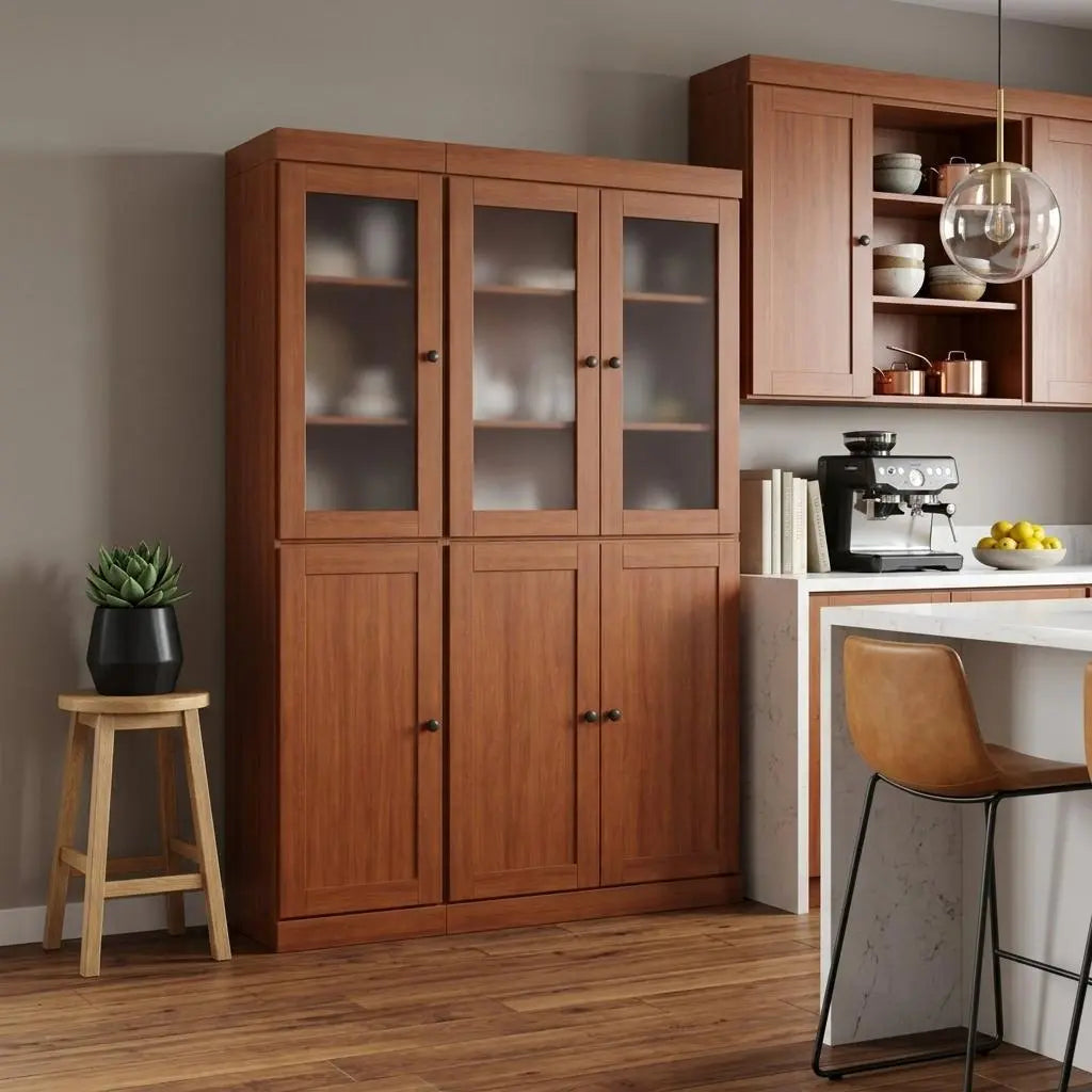 72" Coffee Solid Wood Six Door Pantry Or Storage Closet Homeroots Kitchen & Dining