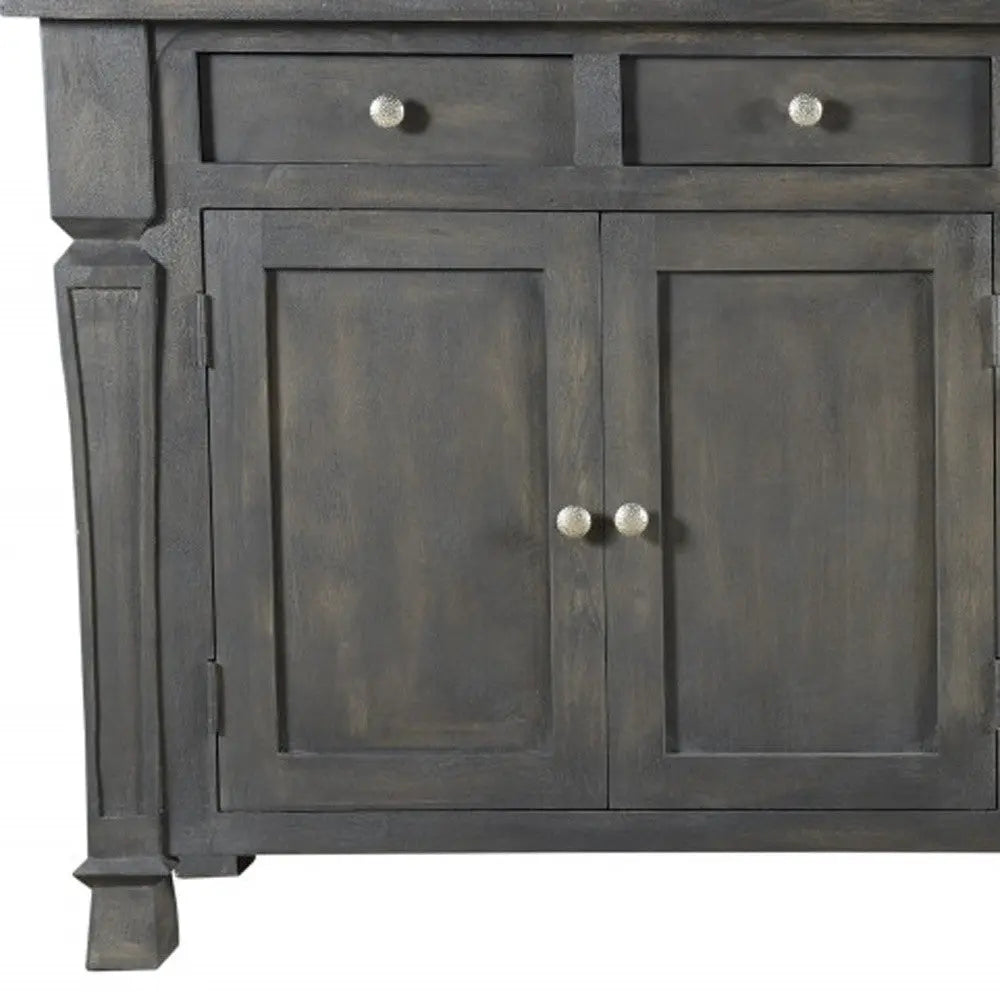 72" Dark Gray Solid Wood Four Drawer Sideboard with Four Doors Homeroots Kitchen & Dining