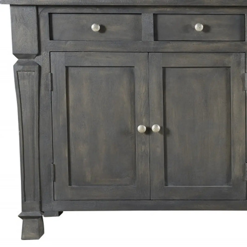 72" Dark Gray Solid Wood Four Drawer Sideboard with Four Doors Homeroots Kitchen & Dining