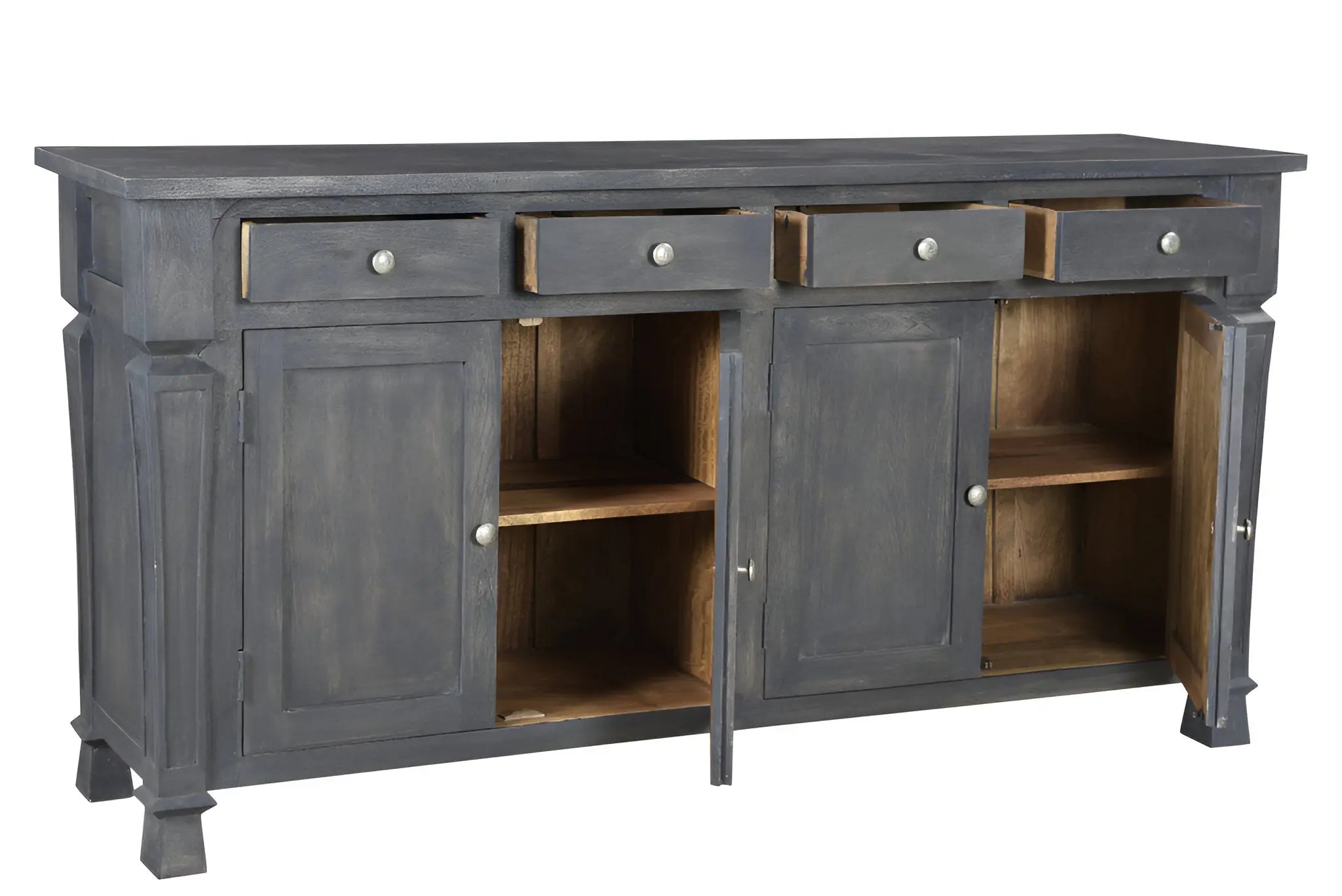 72" Dark Gray Solid Wood Four Drawer Sideboard with Four Doors Homeroots Kitchen & Dining