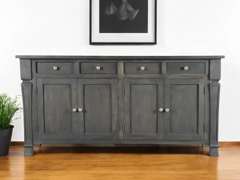 72" Dark Gray Solid Wood Four Drawer Sideboard with Four Doors Homeroots Kitchen & Dining
