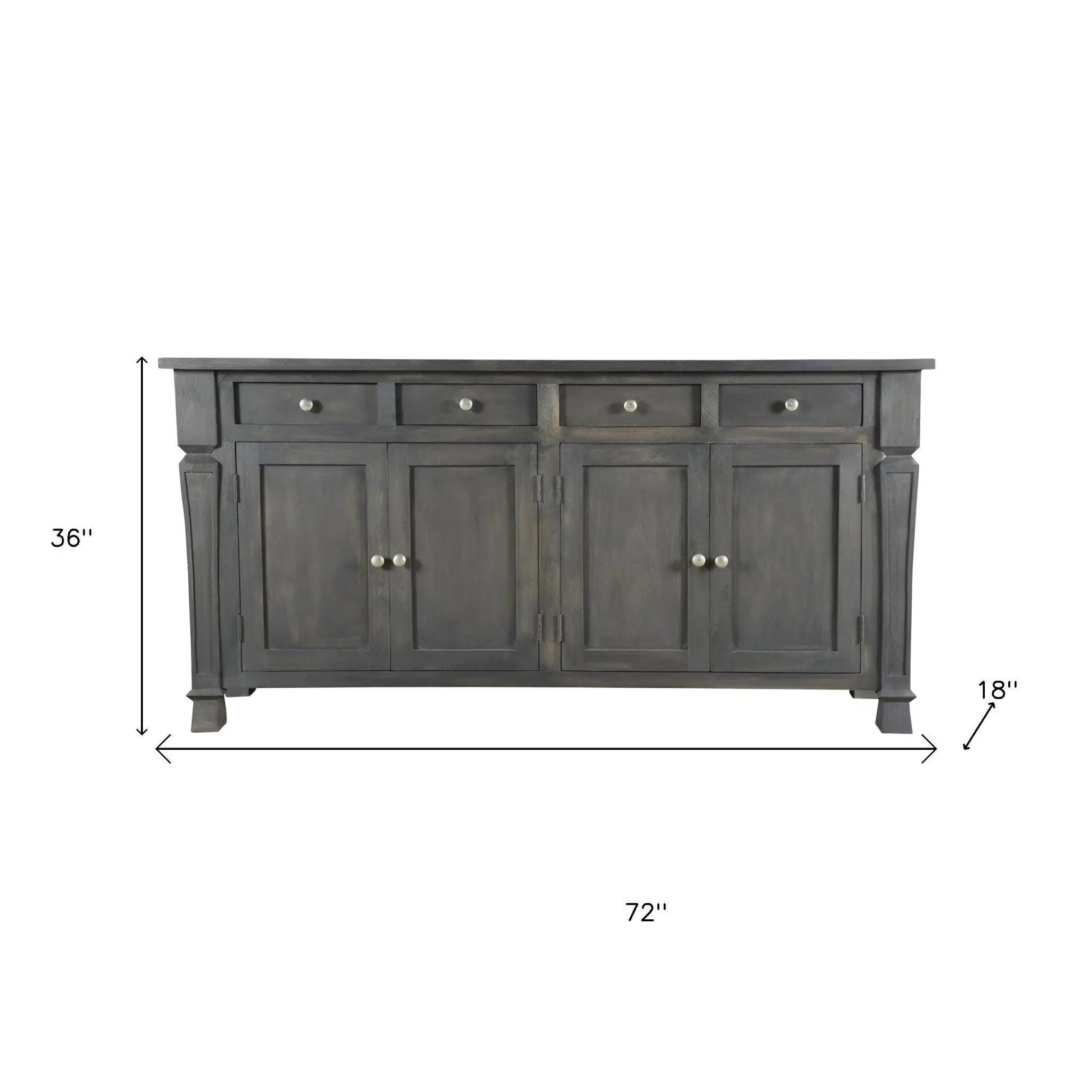 72" Dark Gray Solid Wood Four Drawer Sideboard with Four Doors Homeroots Kitchen & Dining