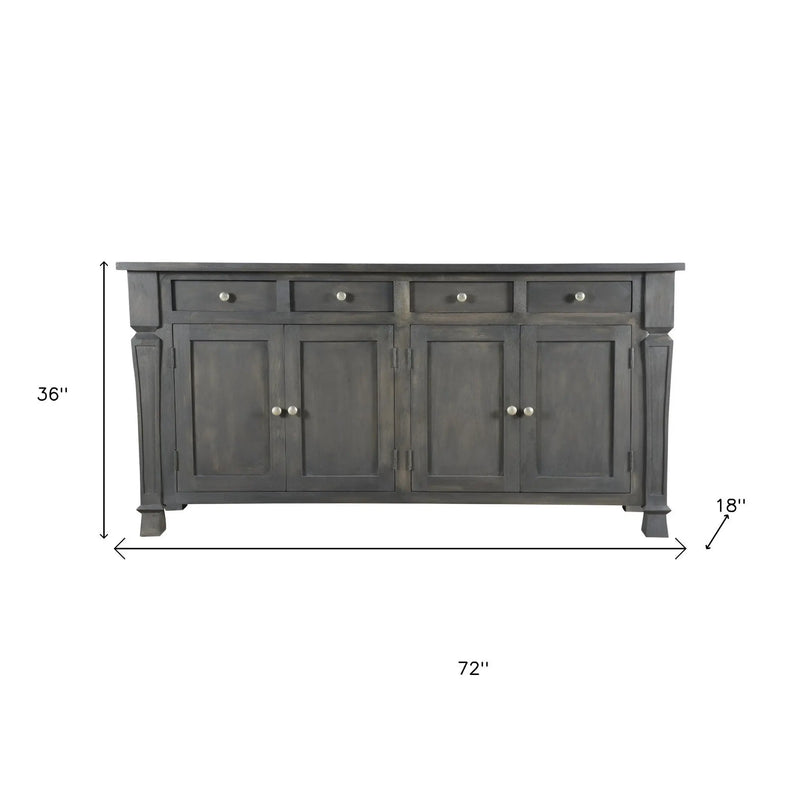 72" Dark Gray Solid Wood Four Drawer Sideboard with Four Doors Homeroots Kitchen & Dining