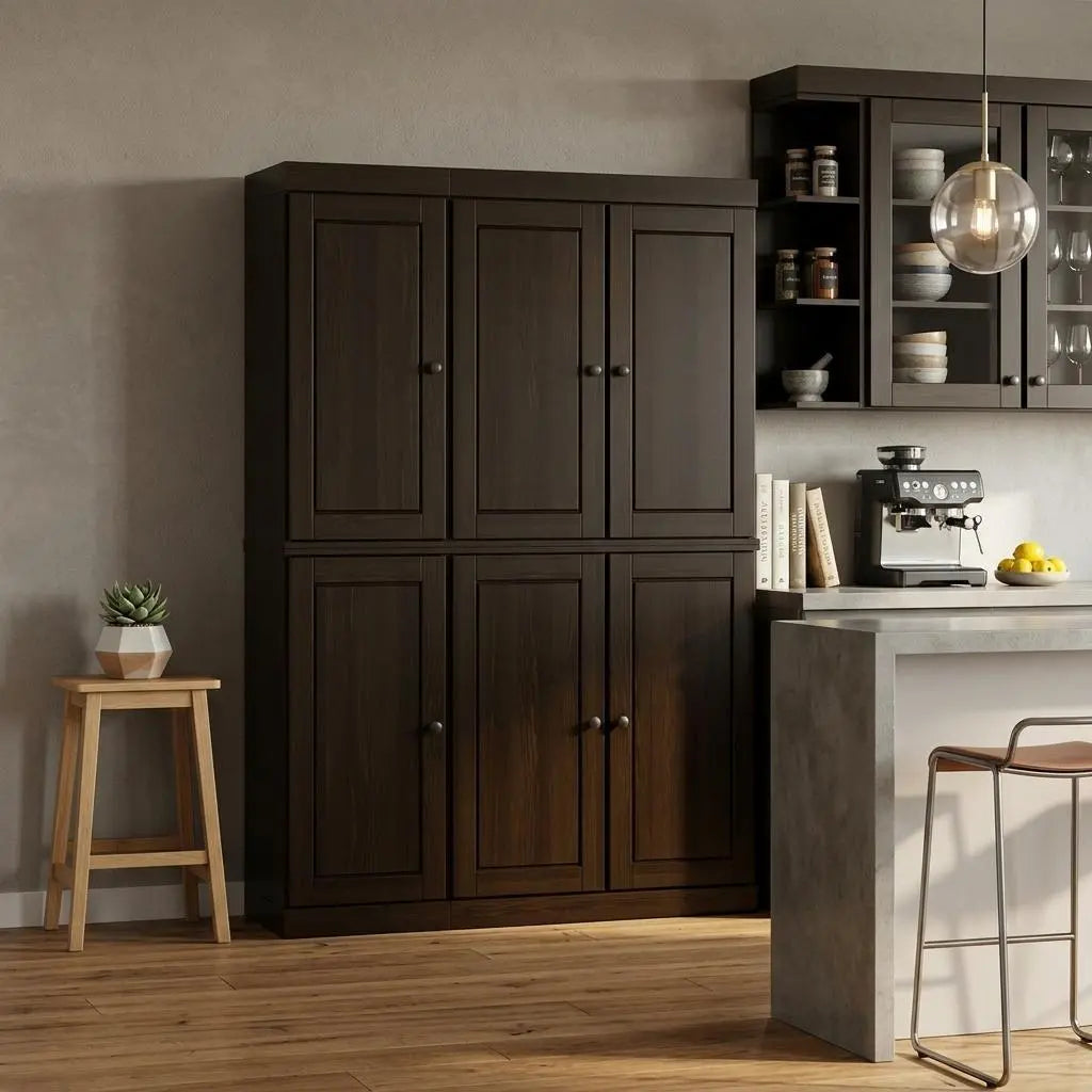 72" Espresso Solid Wood 8 Pantry Or Storage Closet Homeroots Kitchen & Dining