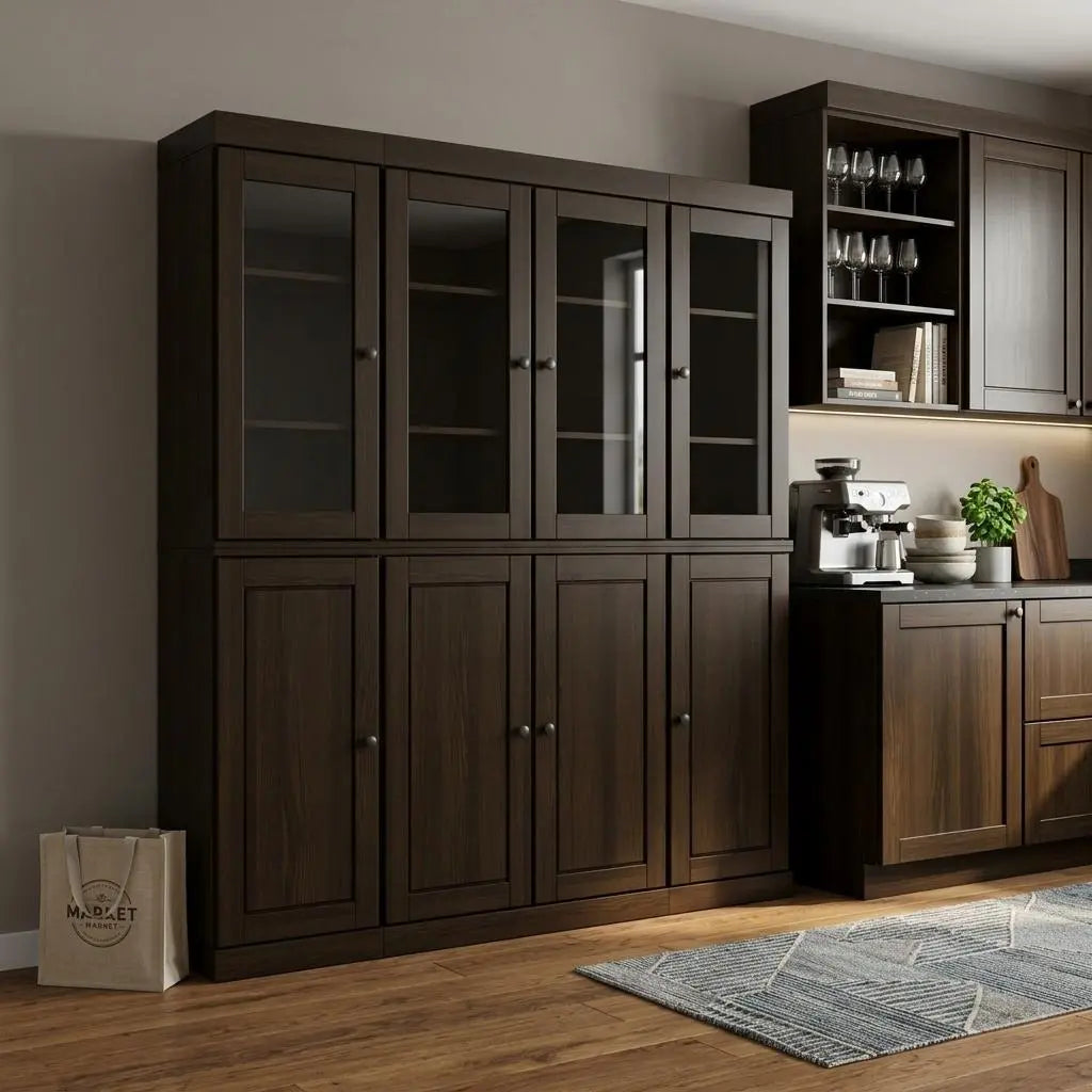 72" Espresso Solid Wood 8 Pantry Or Storage Closet Homeroots Kitchen & Dining