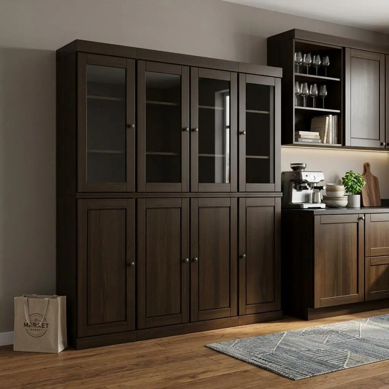 72" Espresso Solid Wood 8 Pantry Or Storage Closet Homeroots Kitchen & Dining