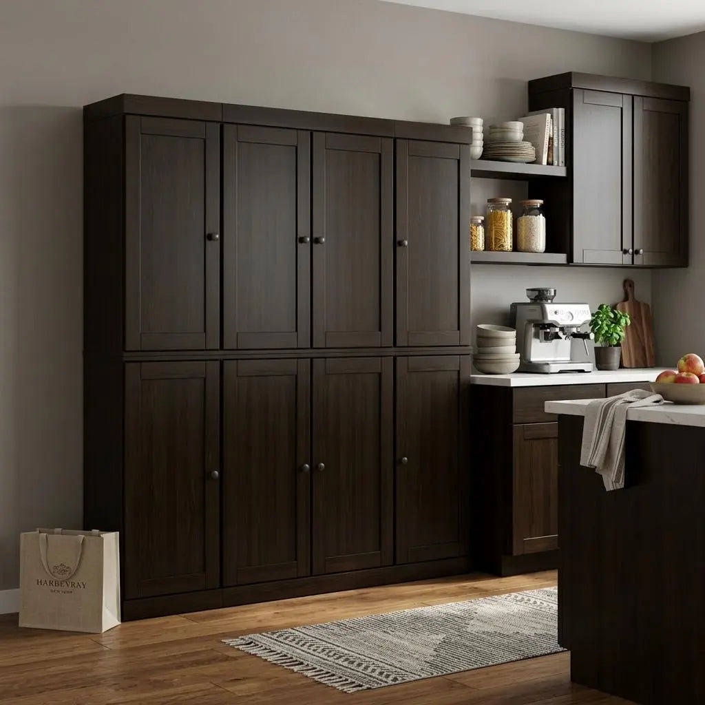 72" Espresso Solid Wood 8 Pantry Or Storage Closet Homeroots Kitchen & Dining