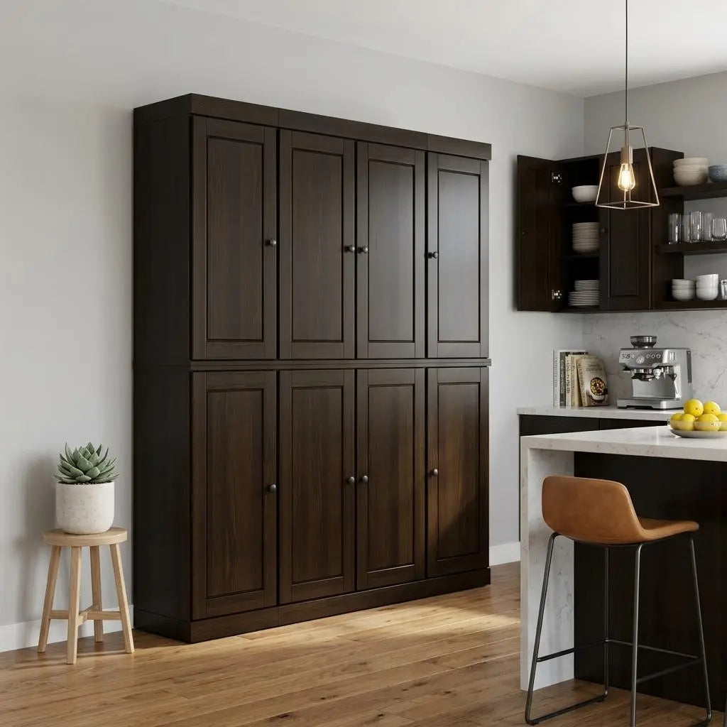72" Espresso Solid Wood 8 Pantry Or Storage Closet Homeroots Kitchen & Dining