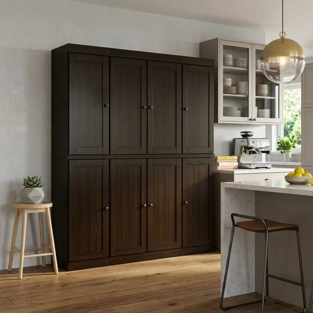 72" Espresso Solid Wood 8 Two Drawer Pantry Or Storage Closet Homeroots Kitchen & Dining