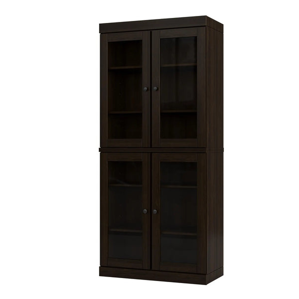 72" Espresso Solid Wood Adjustable Six Tier Library Bookcase with Four Doors Homeroots Office