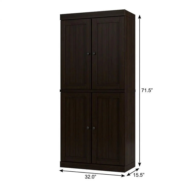 72" Espresso Solid Wood Adjustable Six Tier Library Bookcase with Four Doors Homeroots Office