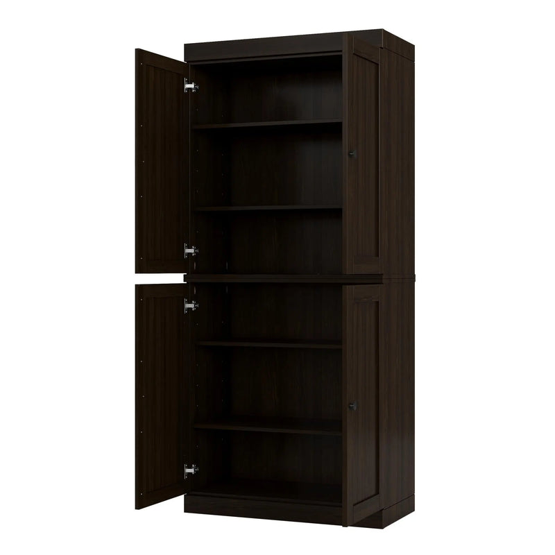 72" Espresso Solid Wood Adjustable Six Tier Library Bookcase with Four Doors Homeroots Office