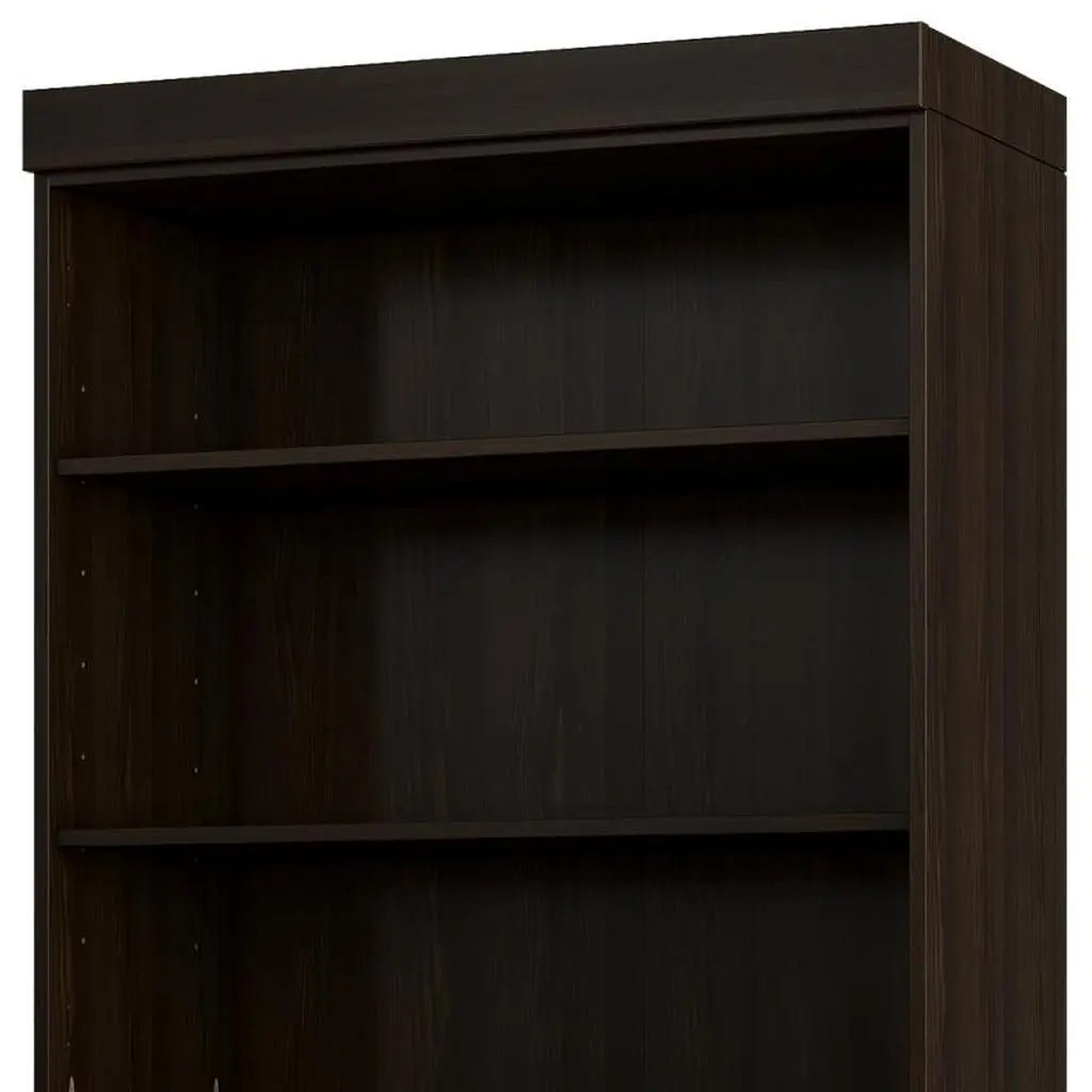 72" Espresso Solid Wood Adjustable Six Tier Library Bookcase with Two Doors Homeroots Office