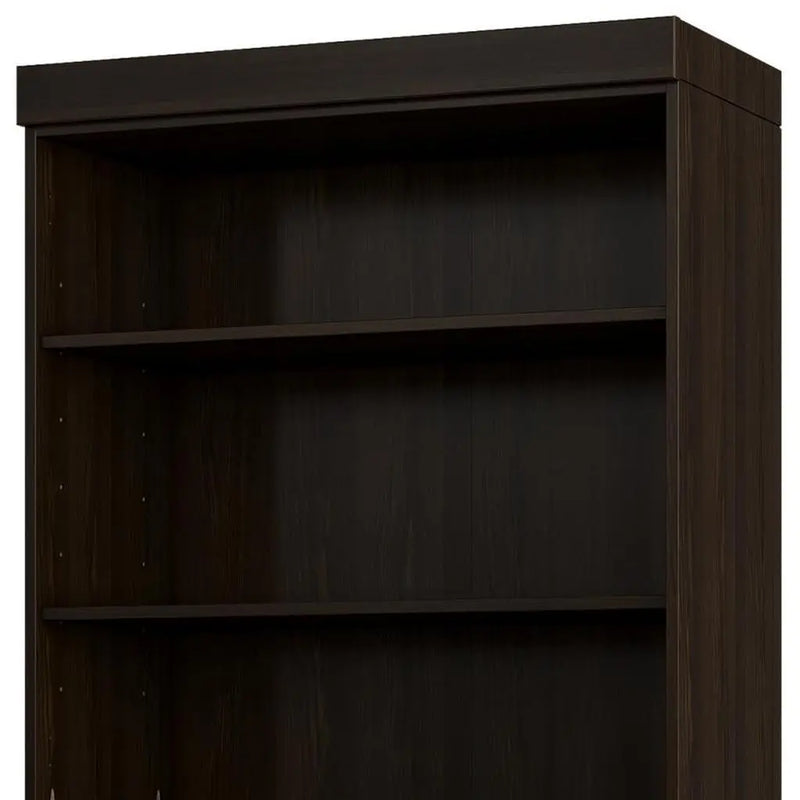 72" Espresso Solid Wood Adjustable Six Tier Library Bookcase with Two Doors Homeroots Office
