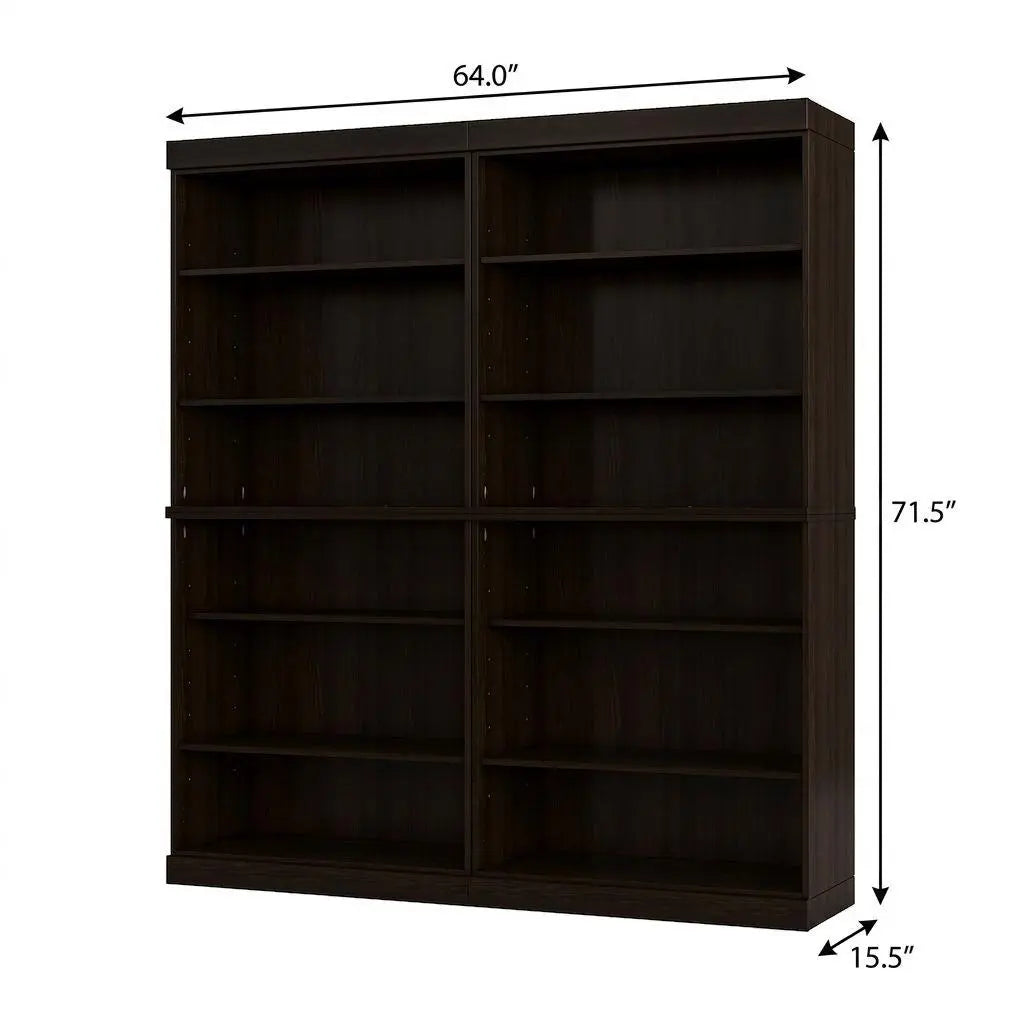72" Espresso Solid Wood Adjustable Twelve Tier Library Bookcase Homeroots Office