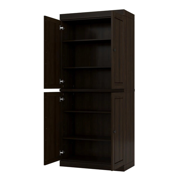 72" Espresso Solid Wood Four Door Pantry Or Storage Closet Homeroots Kitchen & Dining