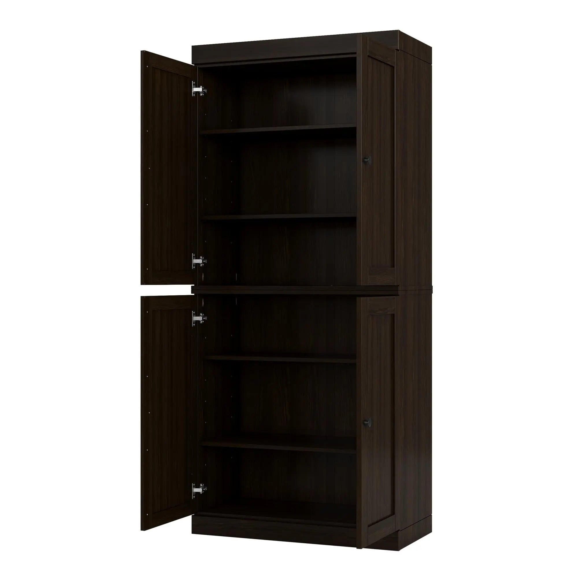 72" Espresso Solid Wood Four Door Pantry Or Storage Closet Homeroots Kitchen & Dining