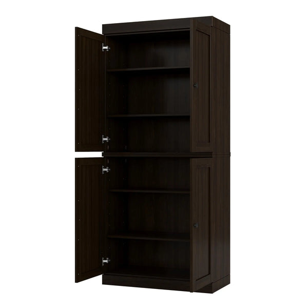 72" Espresso Solid Wood Four Door Pantry Or Storage Closet Homeroots Kitchen & Dining