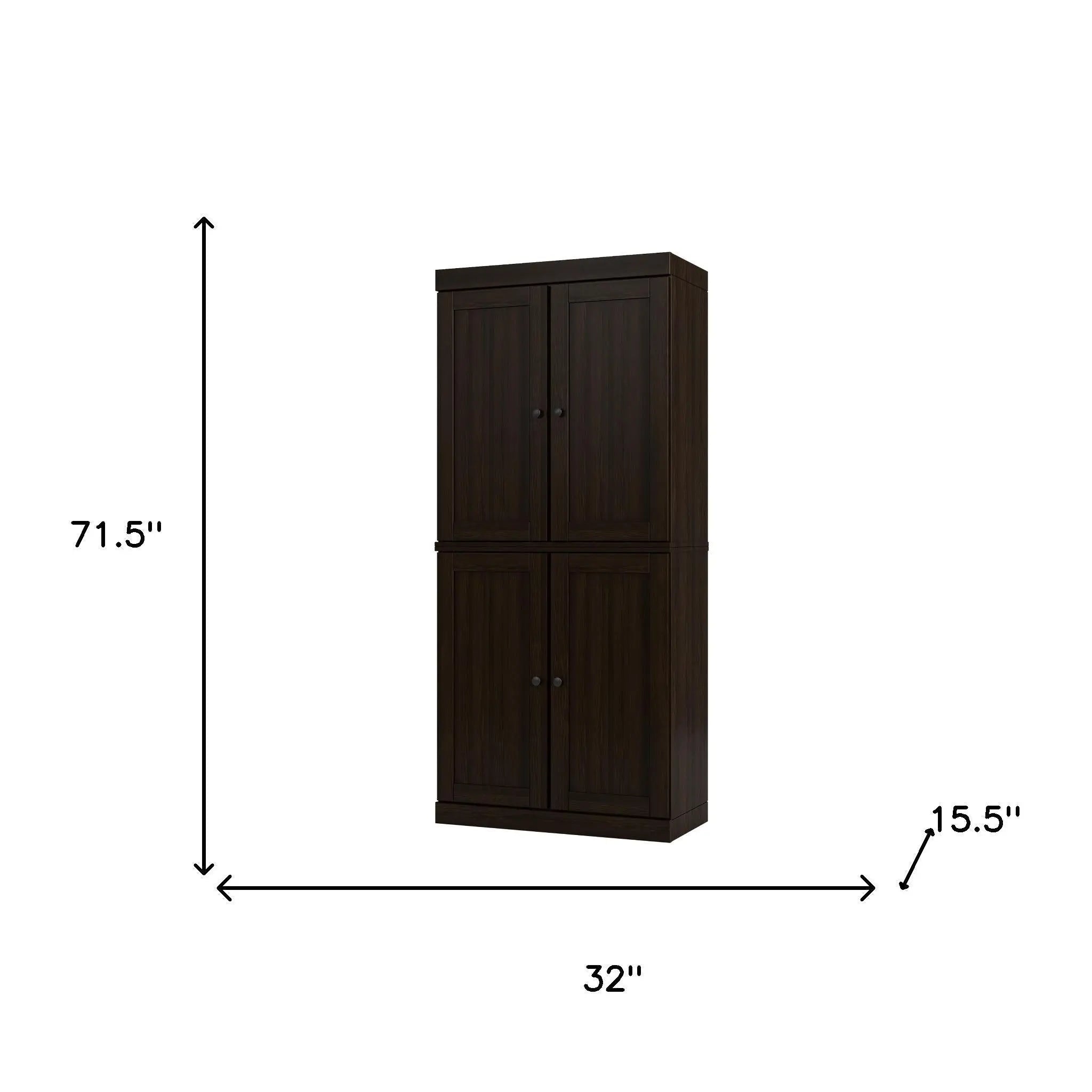 72" Espresso Solid Wood Four Door Pantry Or Storage Closet Homeroots Kitchen & Dining
