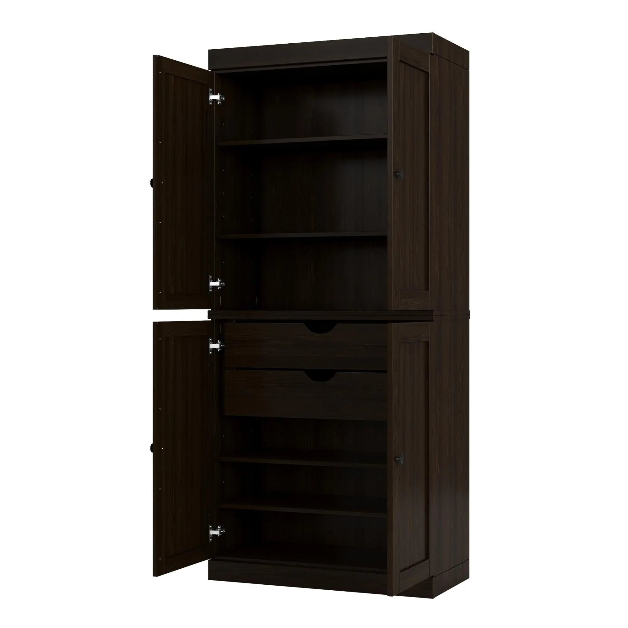 72" Espresso Solid Wood Four Door Pantry Or Storage Closet Homeroots Kitchen & Dining