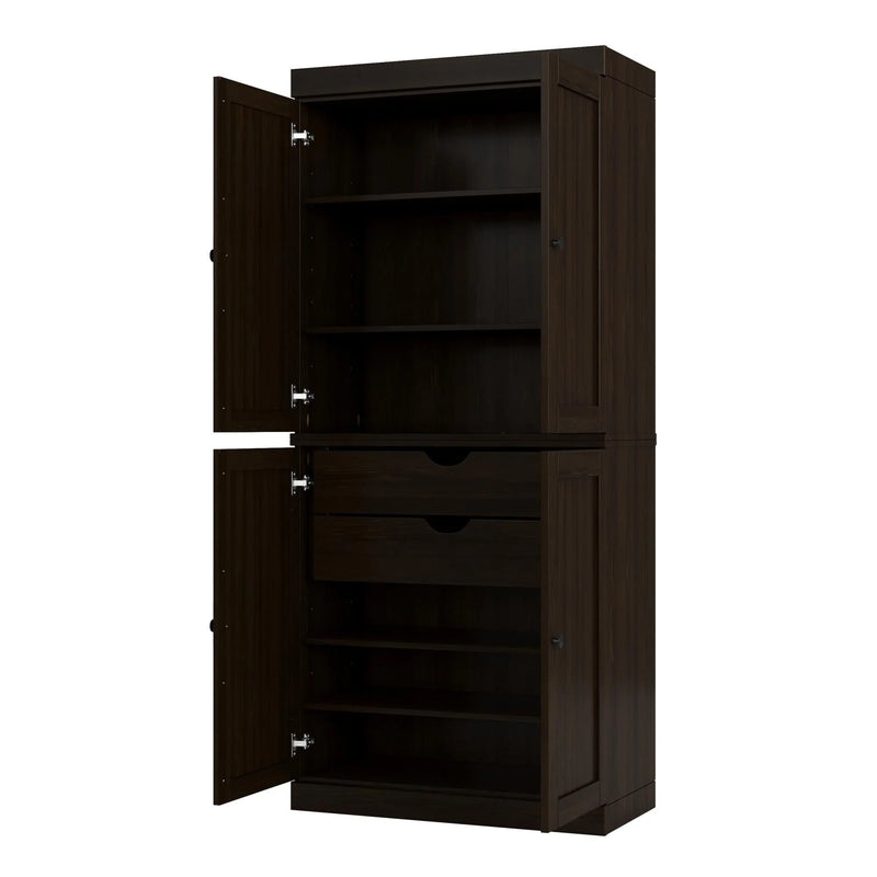 72" Espresso Solid Wood Four Door Pantry Or Storage Closet Homeroots Kitchen & Dining