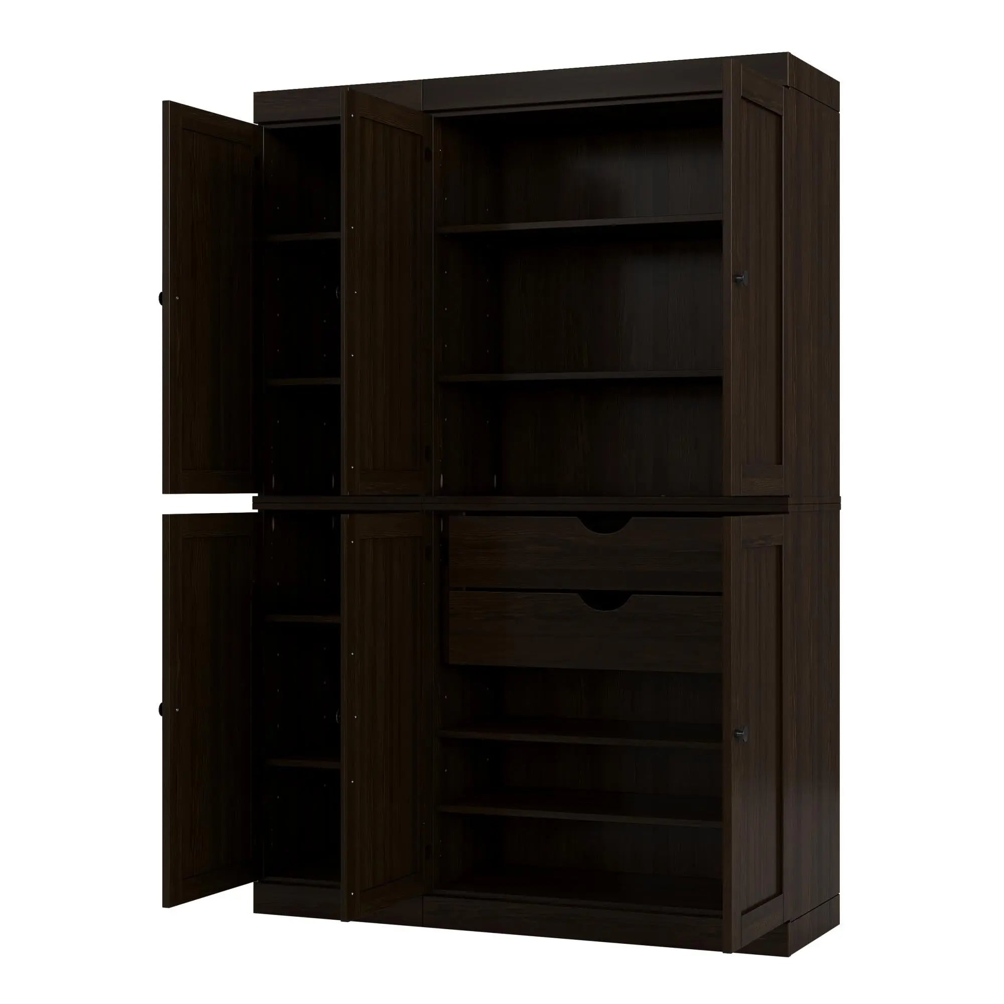 72" Espresso Solid Wood Six Door Two Drawer Pantry Or Storage Closet Homeroots Kitchen & Dining
