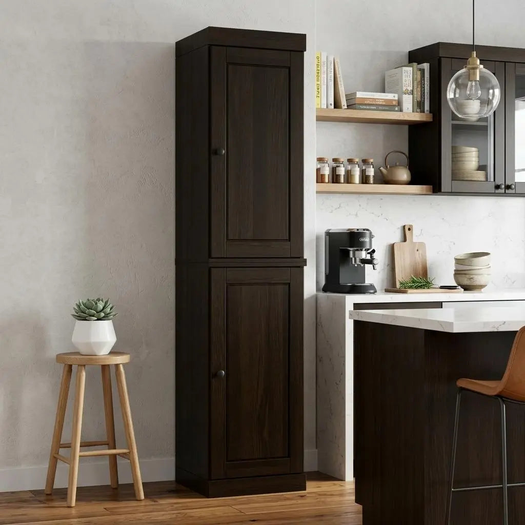72" Espresso Solid Wood Two Door Pantry Or Storage Closet Homeroots Kitchen & Dining