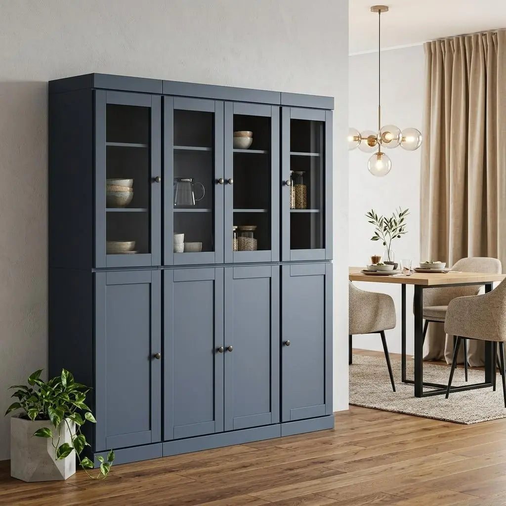 72" French Blue Solid Wood 8 Pantry Or Storage Closet Homeroots Kitchen & Dining
