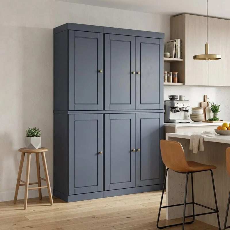 72" French Blue Solid Wood 8 Pantry Or Storage Closet Homeroots Kitchen & Dining