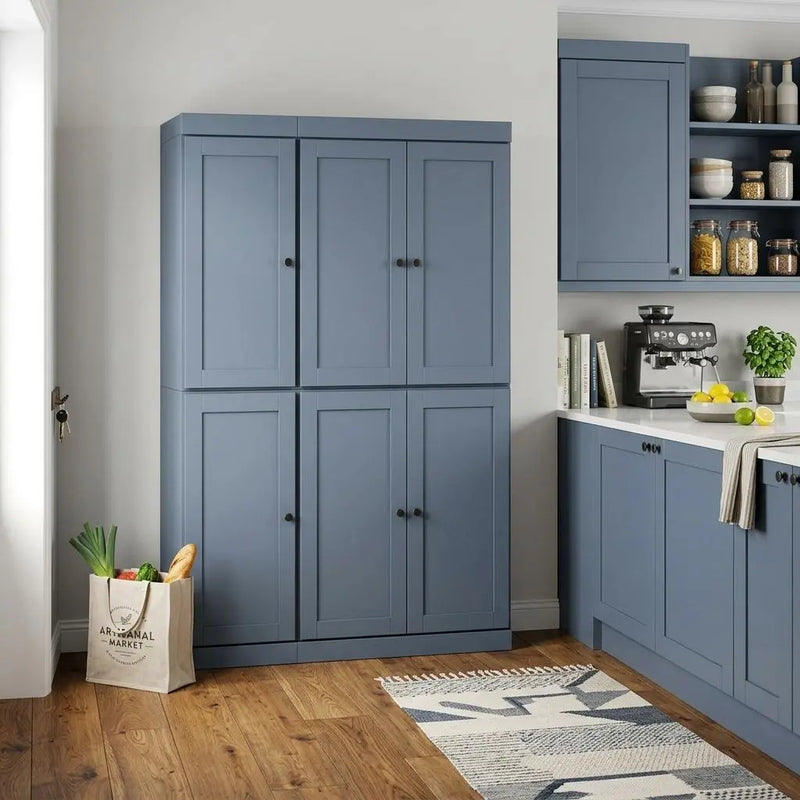 72" French Blue Solid Wood 8 Pantry Or Storage Closet Homeroots Kitchen & Dining
