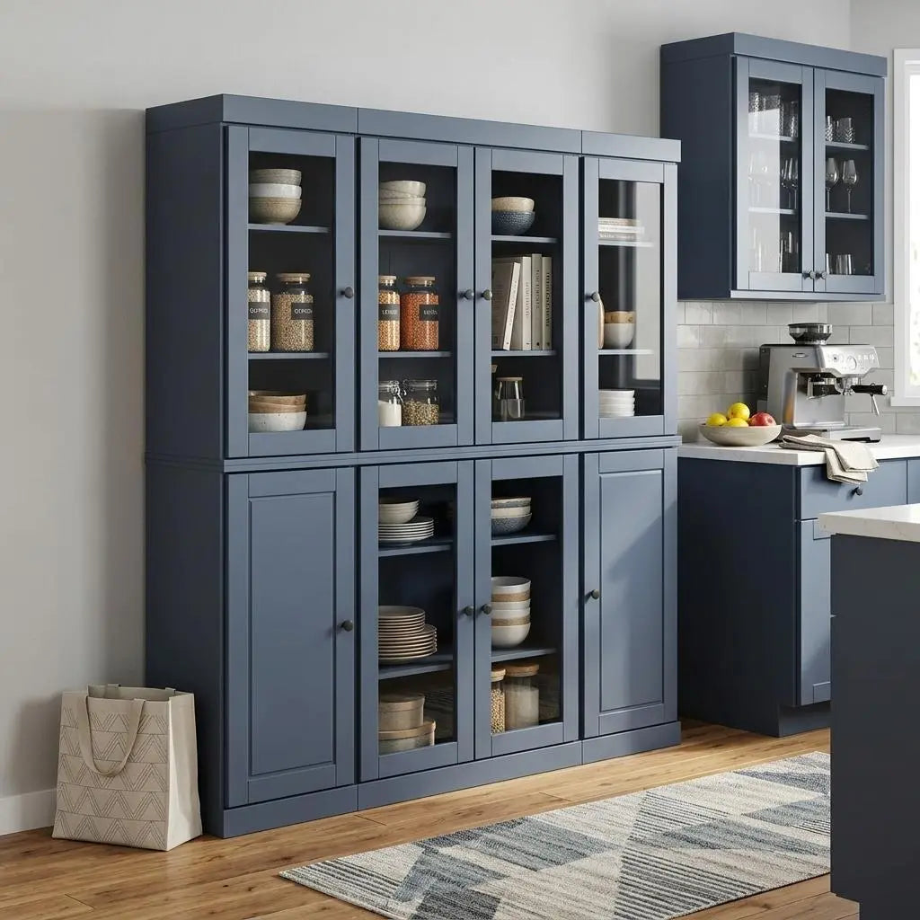 72" French Blue Solid Wood 8 Pantry Or Storage Closet Homeroots Kitchen & Dining
