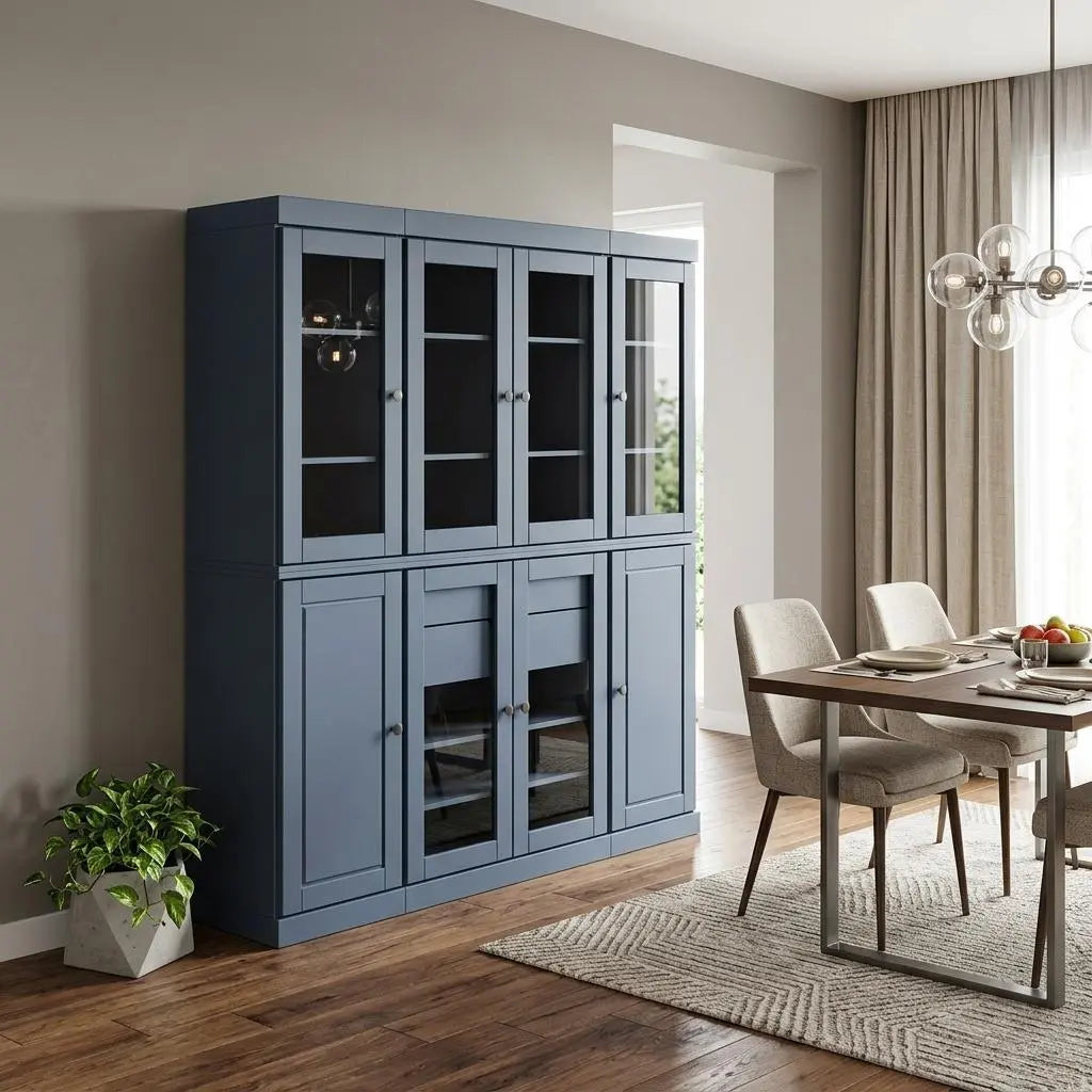72" French Blue Solid Wood 8 Two Drawer Pantry Or Storage Closet Homeroots Kitchen & Dining
