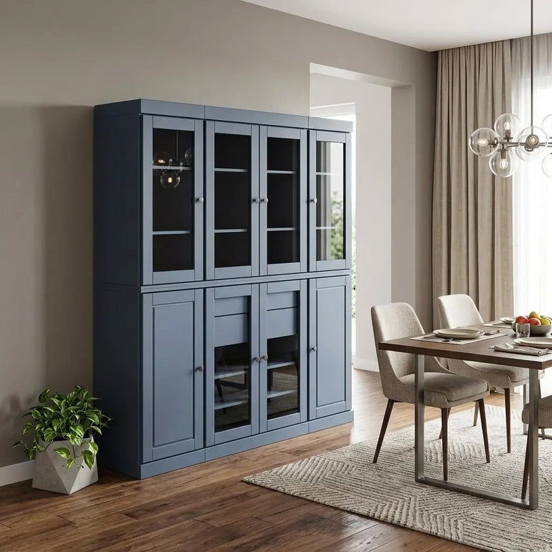 72" French Blue Solid Wood 8 Two Drawer Pantry Or Storage Closet Homeroots Kitchen & Dining