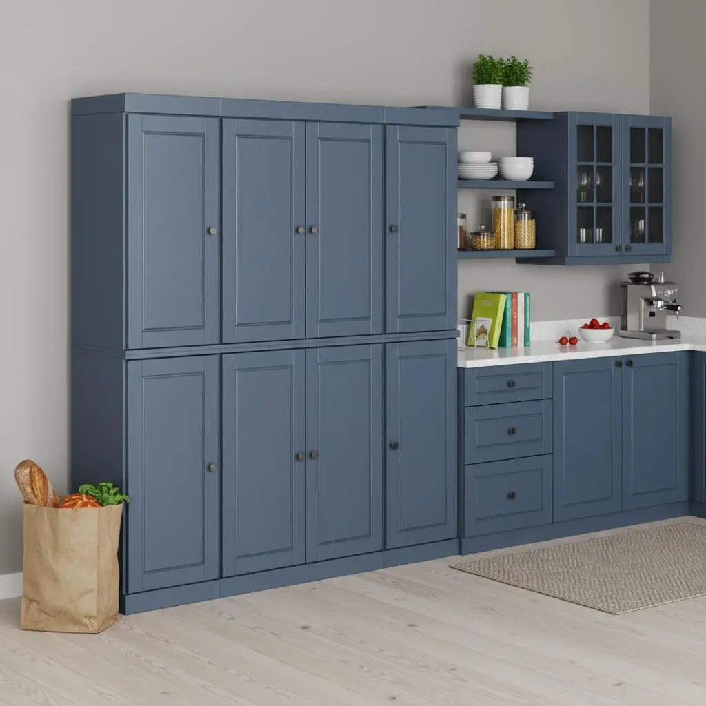 72" French Blue Solid Wood 8 Two Drawer Pantry Or Storage Closet Homeroots Kitchen & Dining