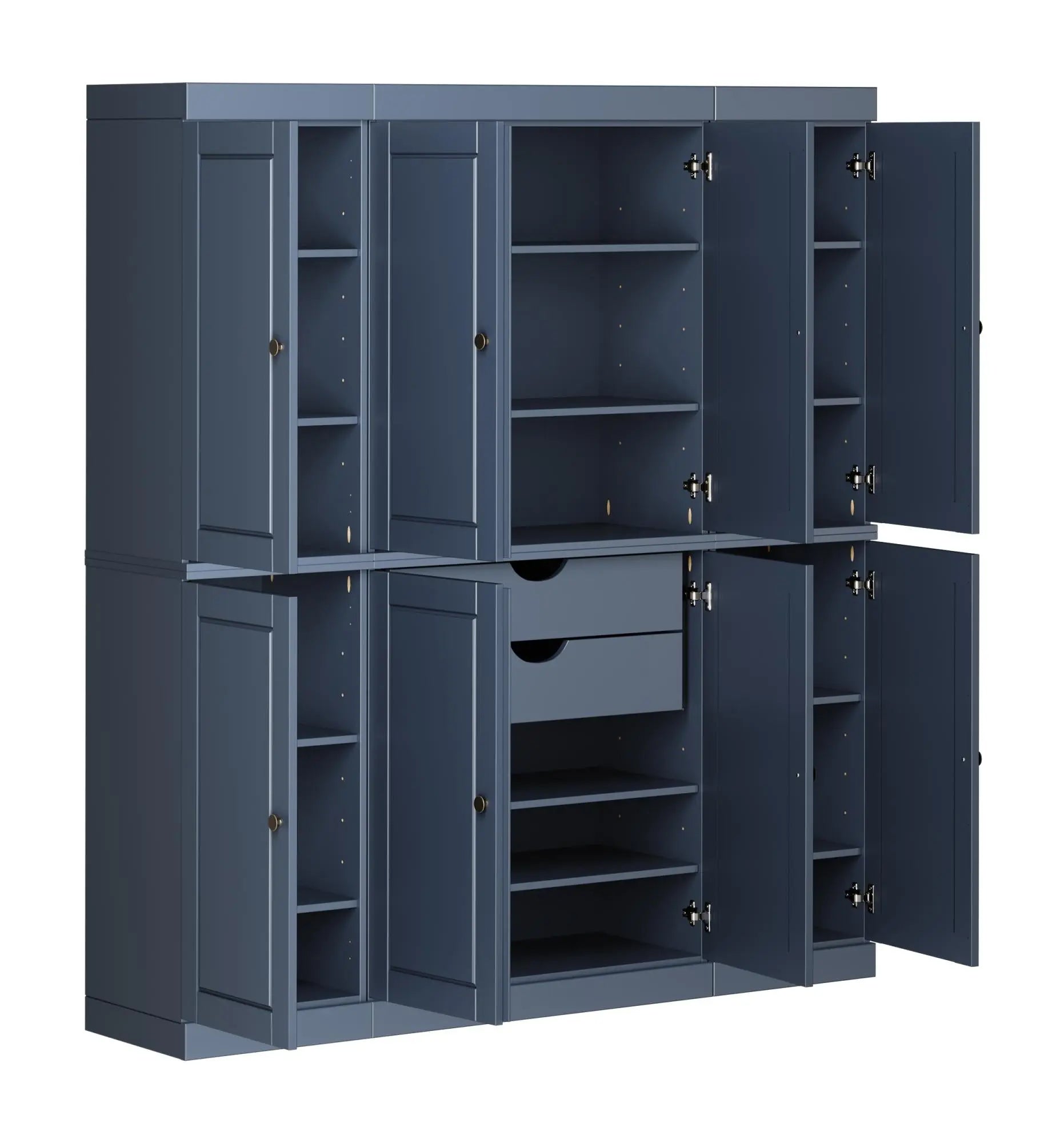 72" French Blue Solid Wood 8 Two Drawer Pantry Or Storage Closet Homeroots Kitchen & Dining