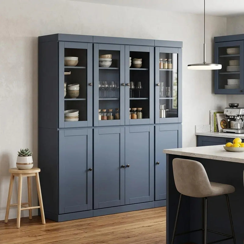 72" French Blue Solid Wood 8 Two Drawer Pantry Or Storage Closet Homeroots Kitchen & Dining