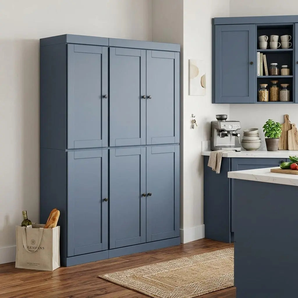 72" French Blue Solid Wood 8 Two Drawer Pantry Or Storage Closet Homeroots Kitchen & Dining