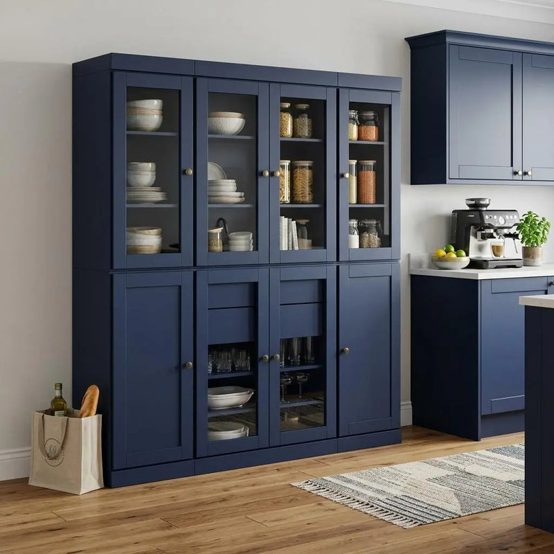 72" French Blue Solid Wood 8 Two Drawer Pantry Or Storage Closet Homeroots Kitchen & Dining
