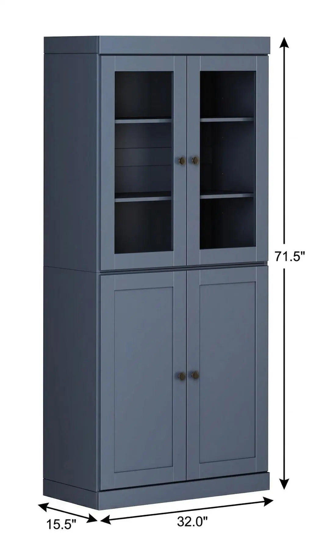 72" French Blue Solid Wood Adjustable Six Tier Library Bookcase with Four Doors Homeroots Office