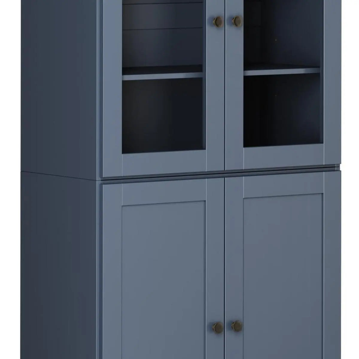 72" French Blue Solid Wood Adjustable Six Tier Library Bookcase with Four Doors Homeroots Office